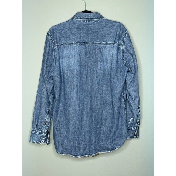 Eddie Bauer Men's Medium Flannel Lined Denim Button-Up Collared LS Shirt - Picture 2 of 11